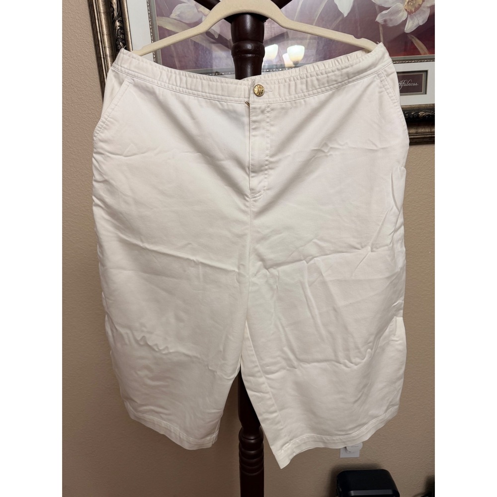 Koret Womens White Twill Walking Shorts Elastic Waist Bermuda Pockets 18W